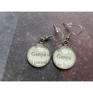Genya Safin pendant earrings made with Shadow and Bone book pages
